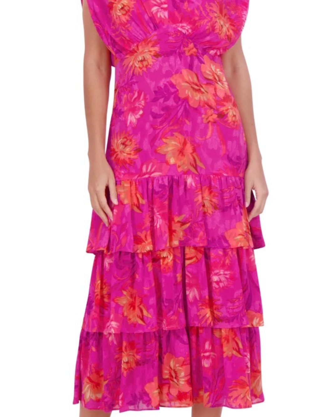 kenzie Hot Pink and Orange Floral Tiered Maxi Dress